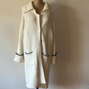 Kerri Rosenthal sz S white duster knit cardigan cotton cashmere snap closure EUC